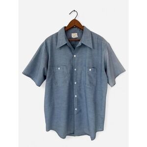 Vintage 1970s JCPenney Big Mac no iron blue short sleeve button up shirt